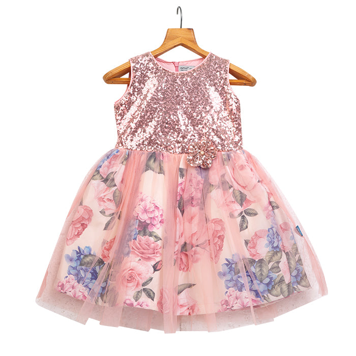 GIRLS SEQUENCE CORAL PINK DRESS