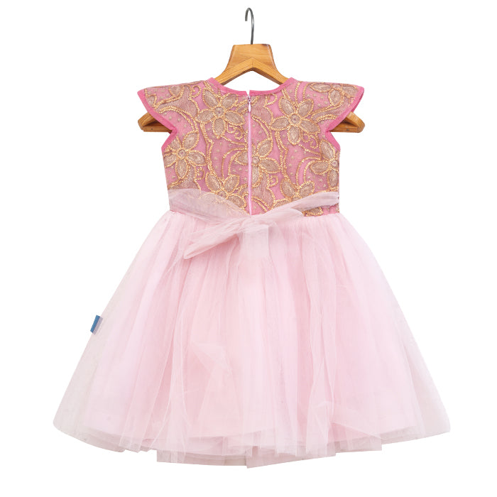 GIRLS GOLD SEQUENCE  PINK DRESS