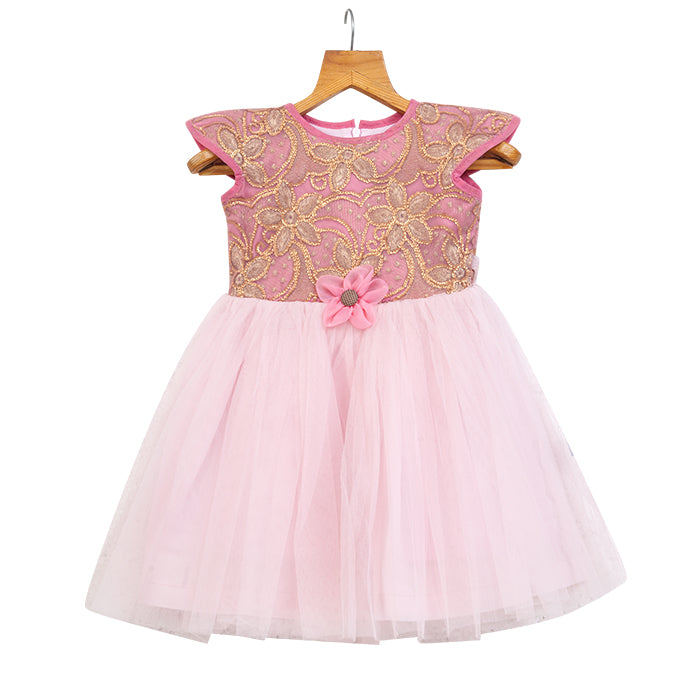 GIRLS GOLD SEQUENCE  PINK DRESS