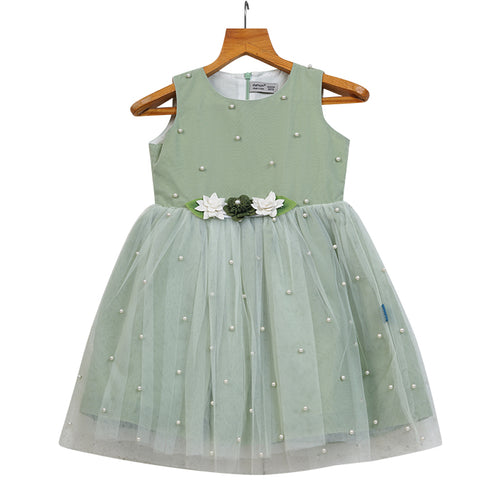 Girls Tulle Dress with Attached Pearls