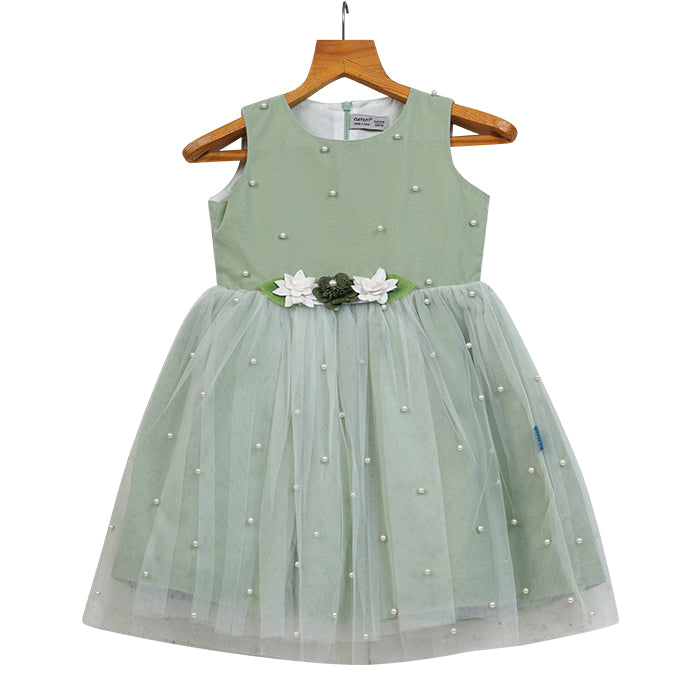 Girls Tulle Dress with Attached Pearls