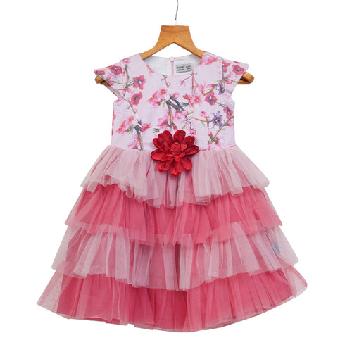 GIRLS PINK FLORAL PRINT SLEEVELESS DRESS