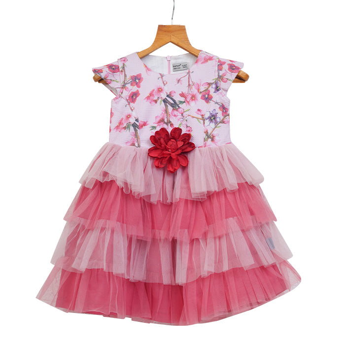GIRLS PINK FLORAL PRINT SLEEVELESS DRESS