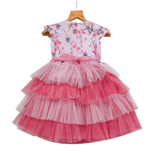 GIRLS PINK FLORAL PRINT SLEEVELESS DRESS