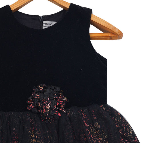 GIRLS BLACK VELVET TULLE DRESS