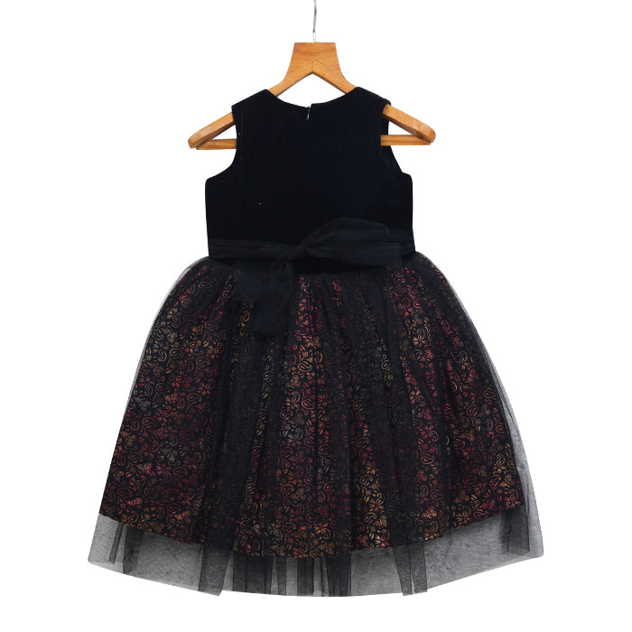 GIRLS BLACK VELVET TULLE DRESS
