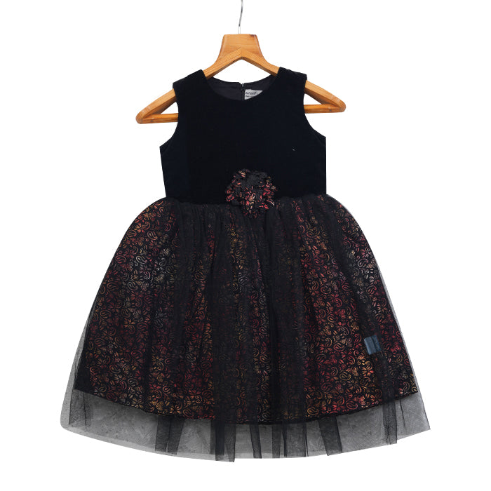 GIRLS BLACK VELVET TULLE DRESS
