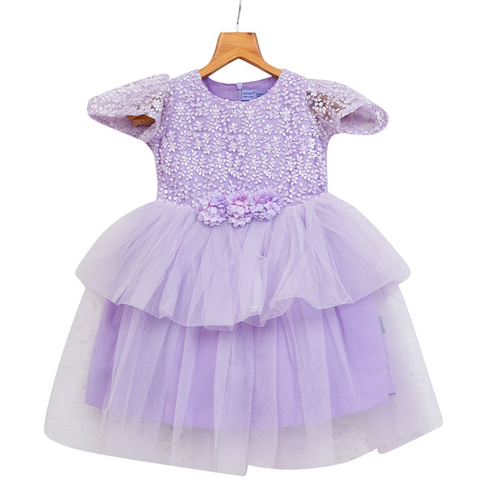 GIRLS EMBROIDERY & TULLE LAVANDER DRESS