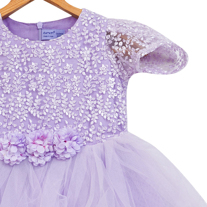 GIRLS EMBROIDERY & TULLE LAVANDER DRESS